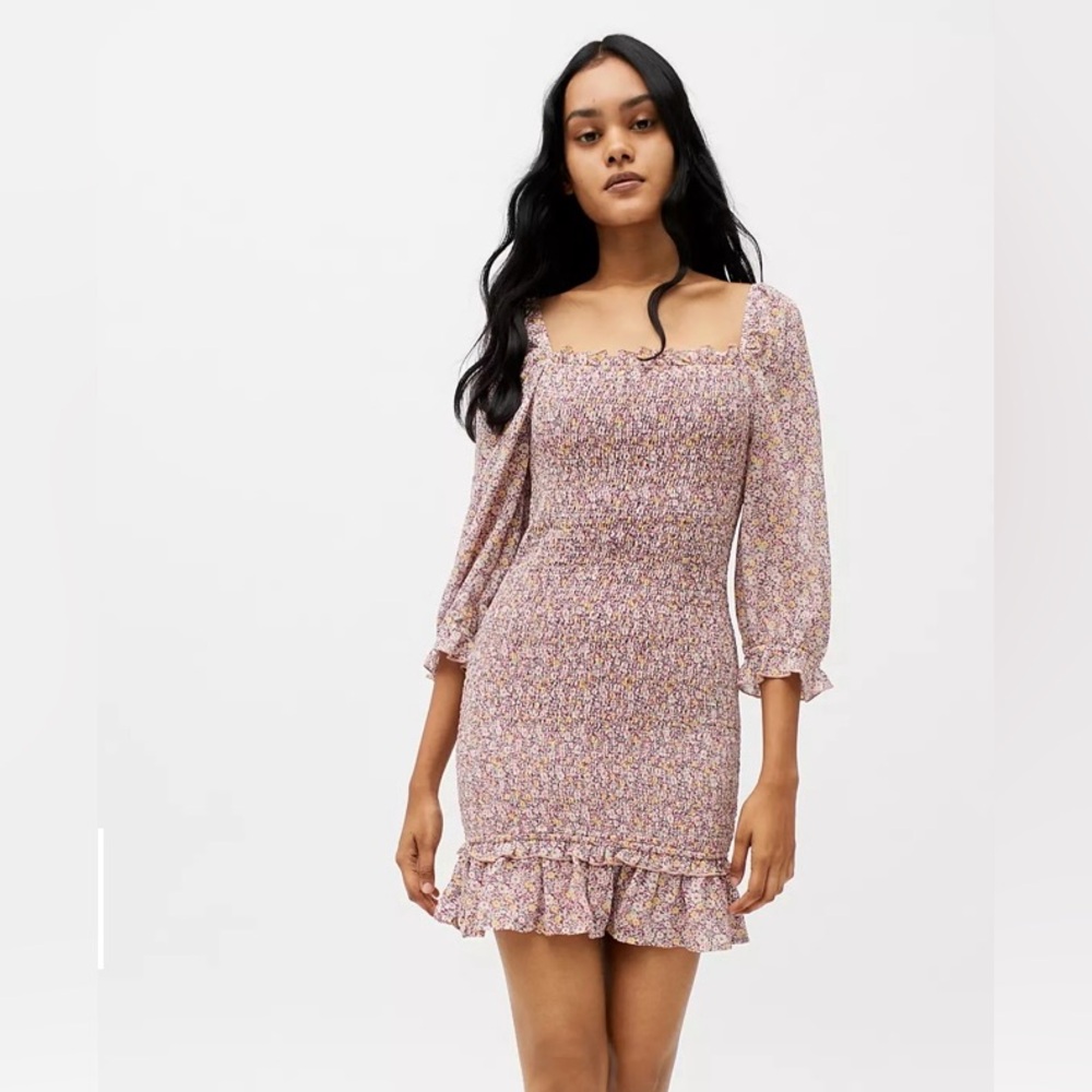 Dress Forum smocked mini Dress with Ruffled Hem & Puffy Sleeves
